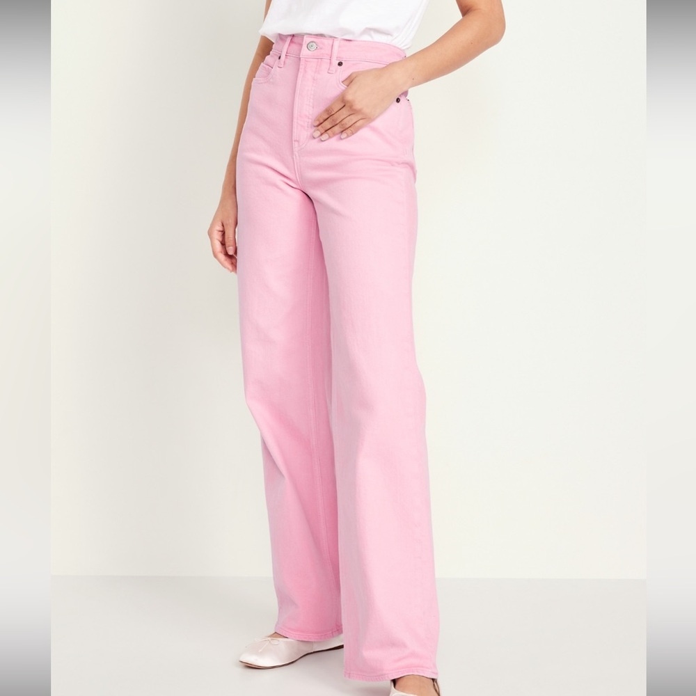 Extra High-Waisted Wide-Leg Jeans Size 8 Color Bergamot (Pink) OLD NAVY